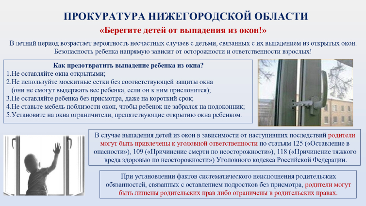 ​Памятка прокуратуры Нижегородской области «Берегите детей от выпадения из окон»